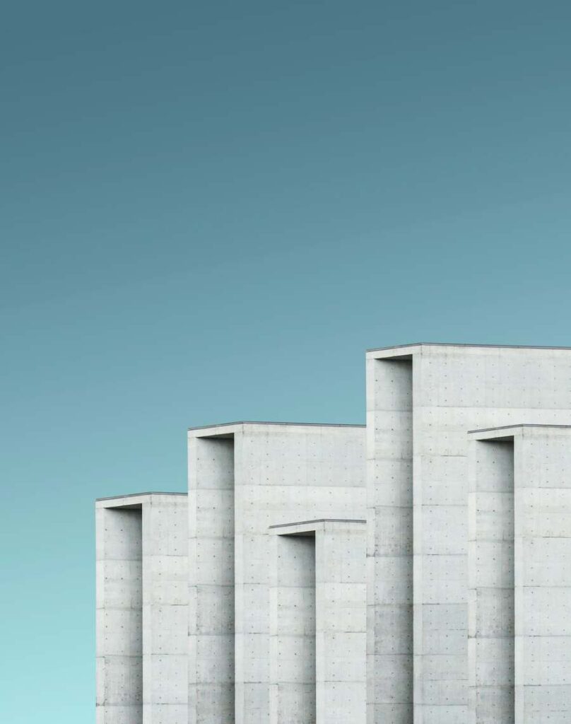 Modern concrete architecture under cool daylight